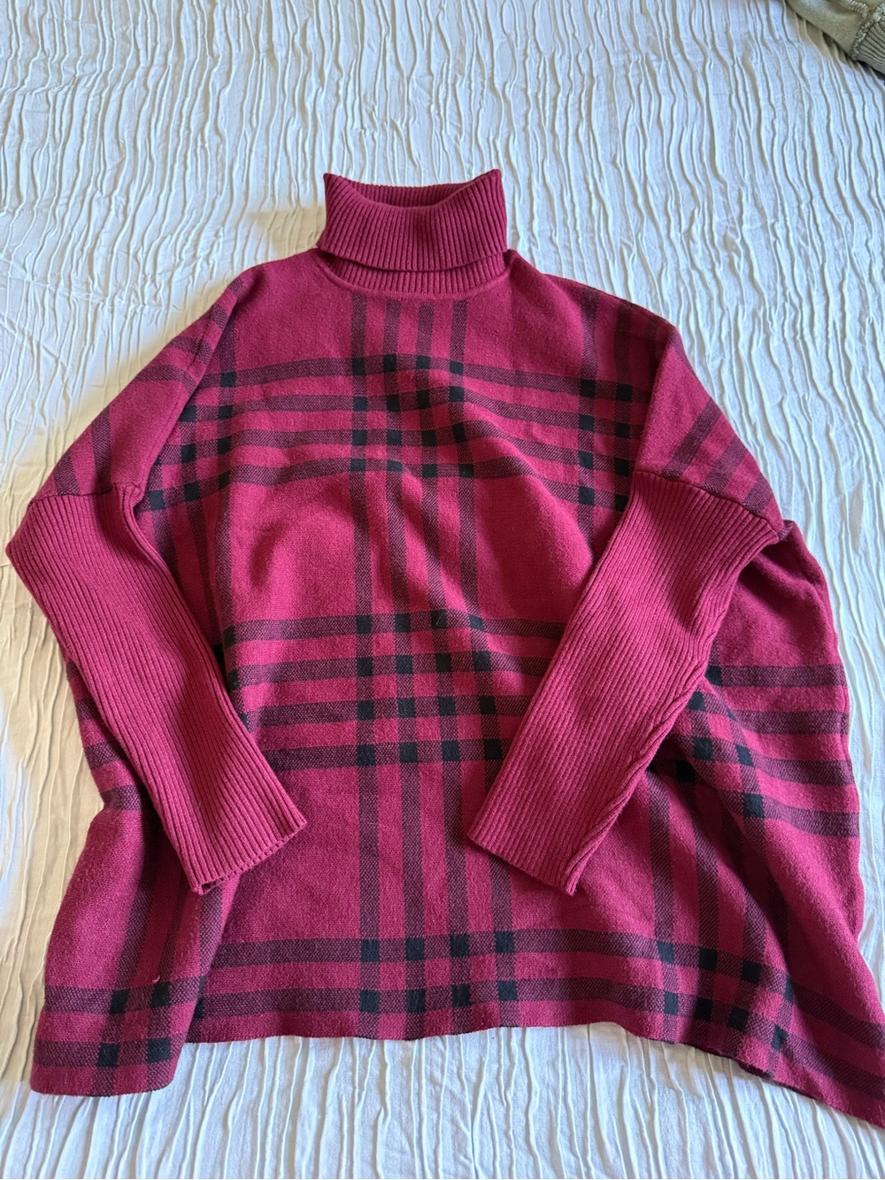 Joseph A Burgandy and Black Plaid Turtleneck Sweater